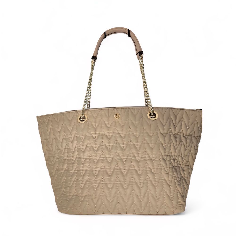Ann Taylor Quilted Beige Tote with Gold Chain- Read Description